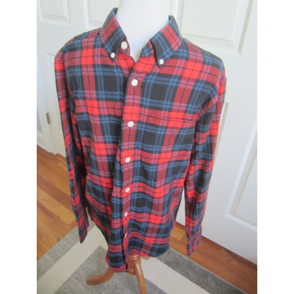 ABERCROMBIE & FITCH RED PLAID RELAXED  FIT LONG SLEEVE COTTON MENS SHIRT  SMALL